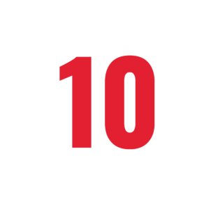 Piktogramm in roter und weißer farbe von der Zahl 10