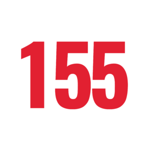 Piktogramm in roter und weißer farbe von der Zahl 155