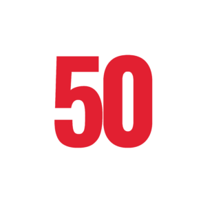 Piktogramm in roter und weißer farbe von der Zahl 50