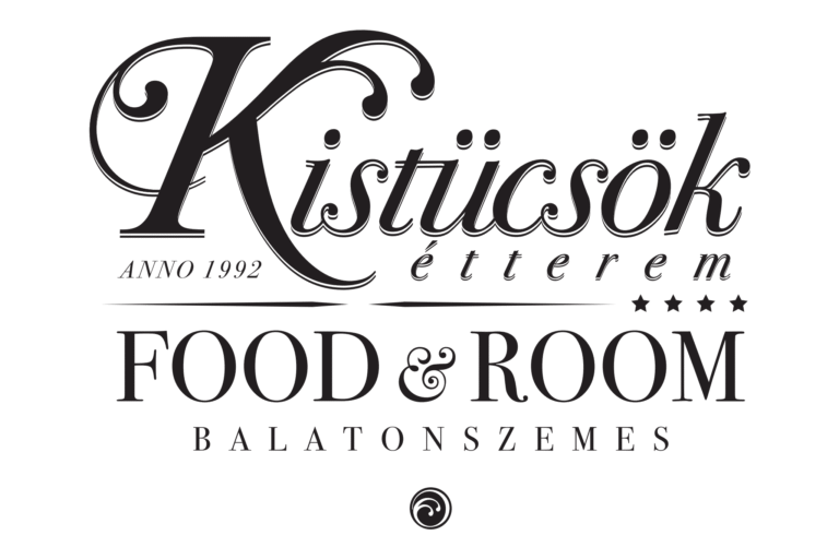 Schriftzug-Logo des Food & Room Kistücsök, das Restaurant- und Hotelkonzept vereint.
